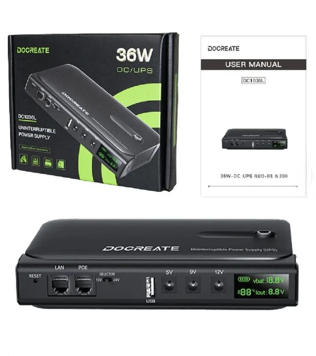 ДБЖ UPS 36W Docreate DC1036L POE, USB, 3xDC (5/9/12V) Без АКБ
