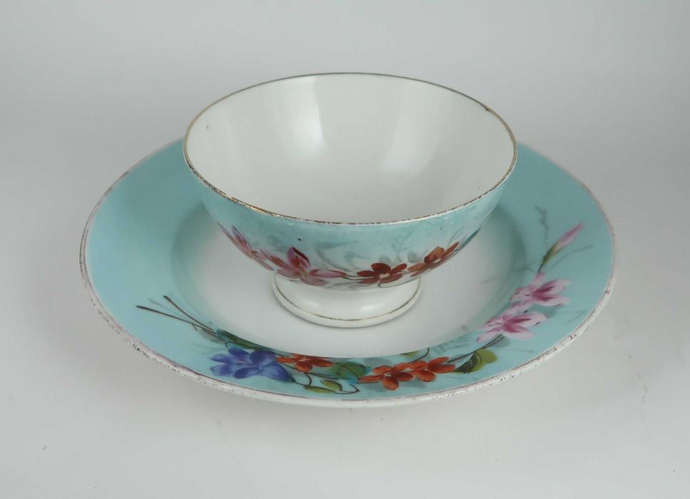 Taça com prato porcelana Séc. XIX  - Lembrança de amizade