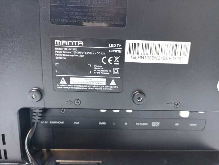Tv Led 19 cale Manta 19LHN120D LED Usb Dvbt-2 do ZK