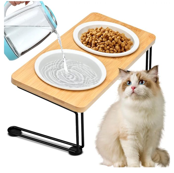 Miskai Dla Kota Psa Stojak Podwyższony Bambusowy