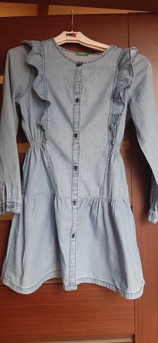 Sukienka dziewczęca jeansowa Benetton 128 cm JAK NOWA
