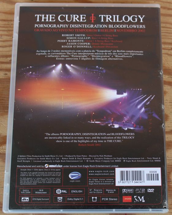 Dvd duplo, concerto, The Cure "Trilogy"