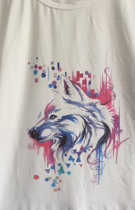 Bluzka damska biała motyw wilk kolorowy Wolf XL