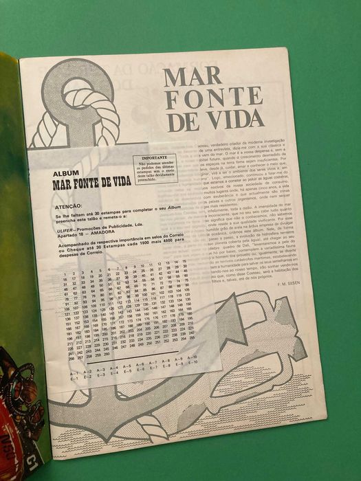 Caderneta Cromos Mar Fonte de Vida Anos 70 Nova