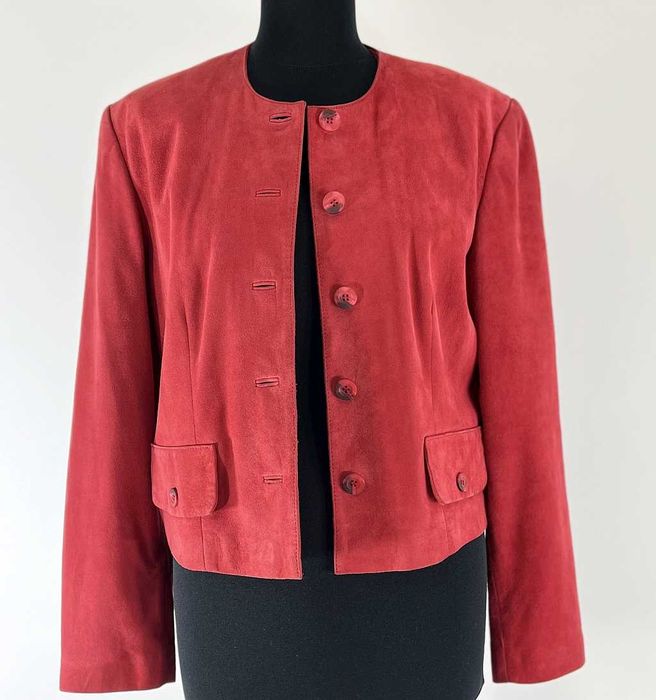 Komplet żakiet i spódnica skórzany miękki Alba Moda Millano R 38