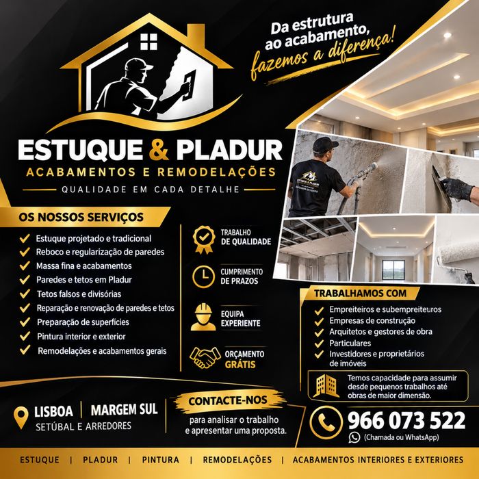 Estucador e Pladur | Acabamentos e Remodelações | Lisboa e Margem Sul