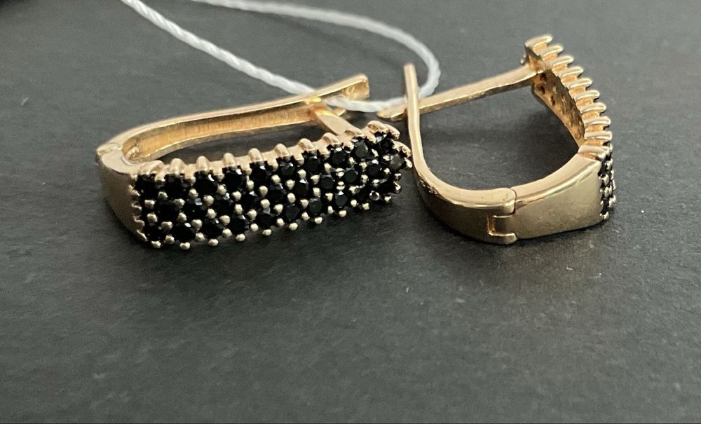 Сережки, золото585, красное, длина 1,7 см, цирконий