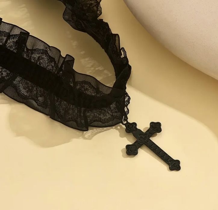 Новий мереживний чокер з хрестиком, чокер з хрестом, тканинний чокер