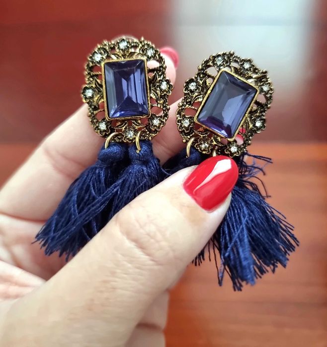 Brincos azuis e dourados - nunca usados