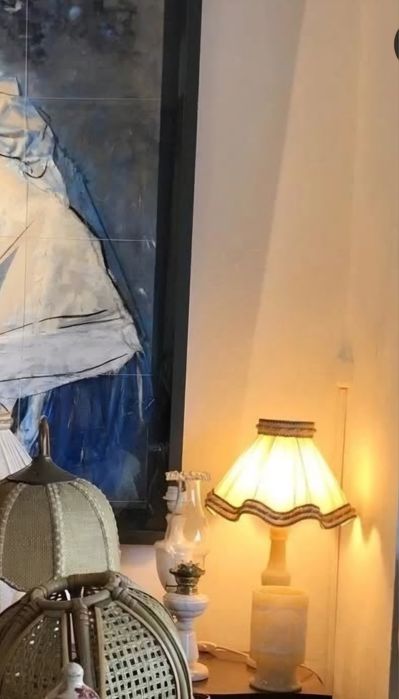 2 candeeiros pé em alabastro e abatjour original