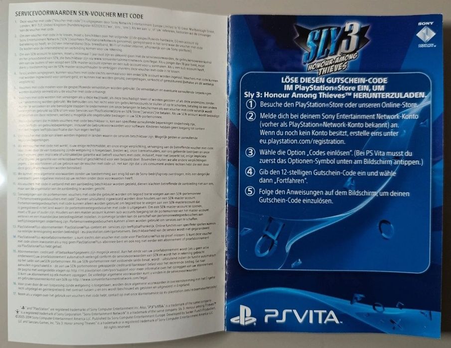 Artigo de Colecionador  Sly Cooper PS Vita (Apenas Papel)