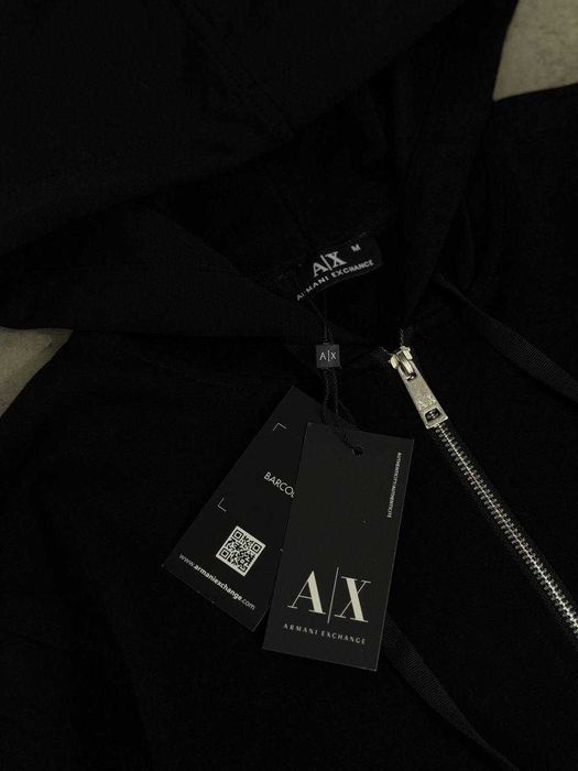 Чоловіча кофта-худі Armani Exchange / Армані Ексчендж на блискавці, чорна, розміри S–XL