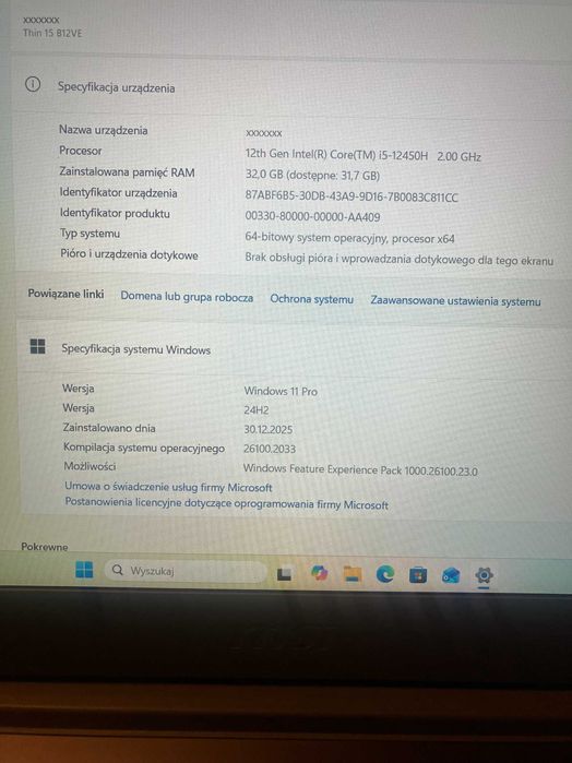 Laptop Gamingowy MSI Thin 15 RTX4050 RAM  32 GB RAM   Dysk 512 gb