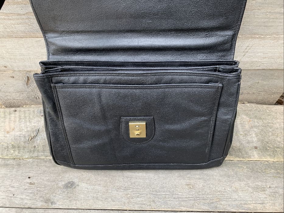Кожаный Портфель Черный Мужская Сумка для Бумаг Кожа Мессенджер Плечо