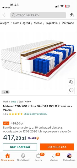 Łóżko białe metalowe ze stelażem + materac 120x200