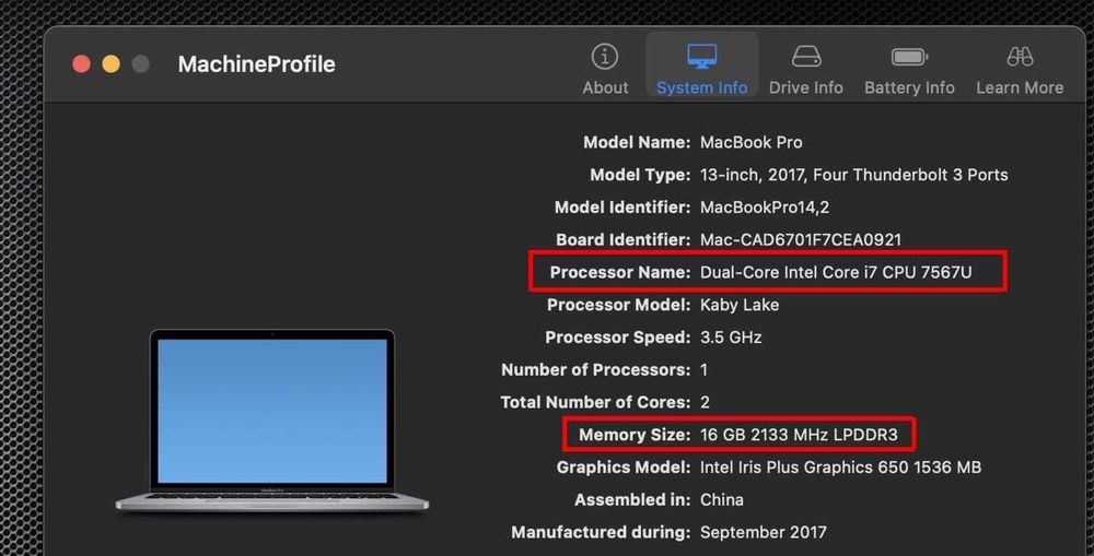 MacBook Pro 13 A1706 TouchBar Intel i7 - 16Gb - 1TB SSD