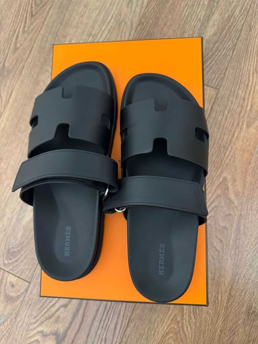 Шлепки Hermes CHYPRE SANDAL ОРИГИНАЛ Мужские Черные Сандалии Шлепанцы