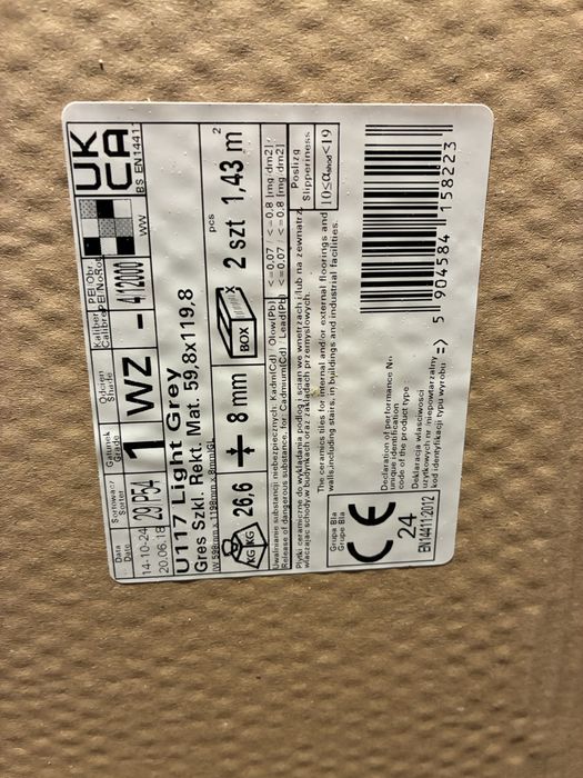 Paradyż U117 light grey gres szkl. Rekt. Mat 59,8x119,8