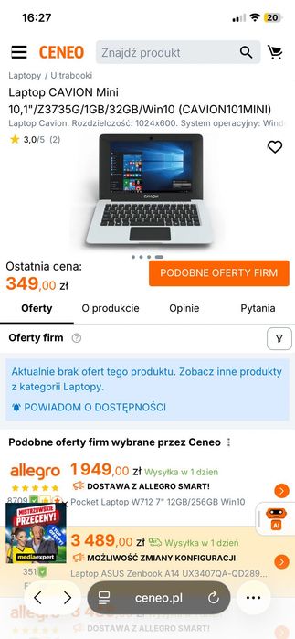 Laptop mini cavion