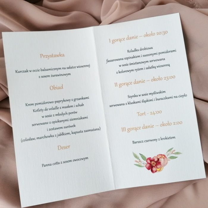 Menu na stół weselny wzór jesienny GEOMETRYCZNE SERCE