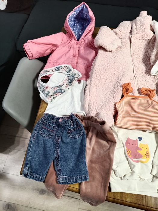 Zestaw paczka ubranek dziewczęcych 28szt - 62/68, kombinezon miś