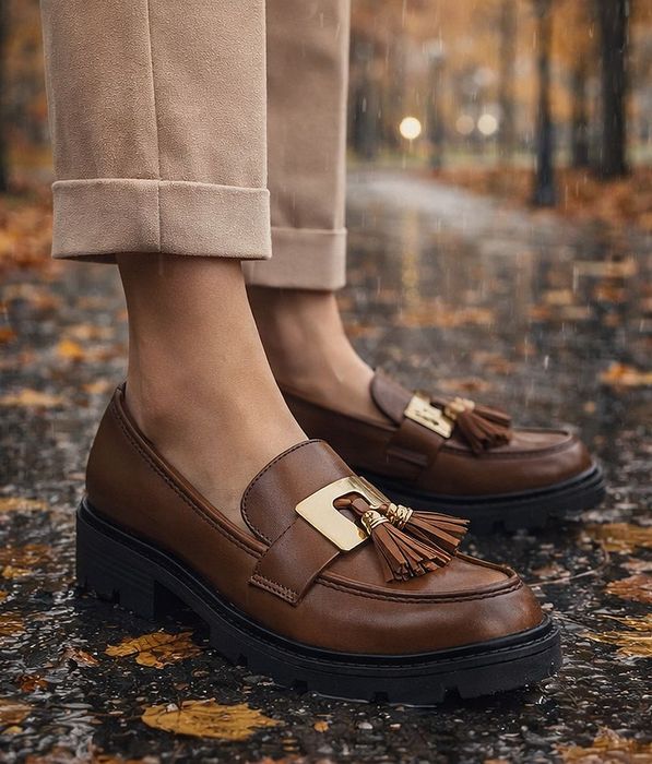 Brązowe półbuty damskie P-Y107 – eleganckie loafersy roz.40