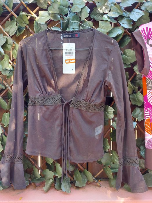 2 peças Bershska c etiqueta - Casaco Castanho + Túnica c padrão -Tam.S