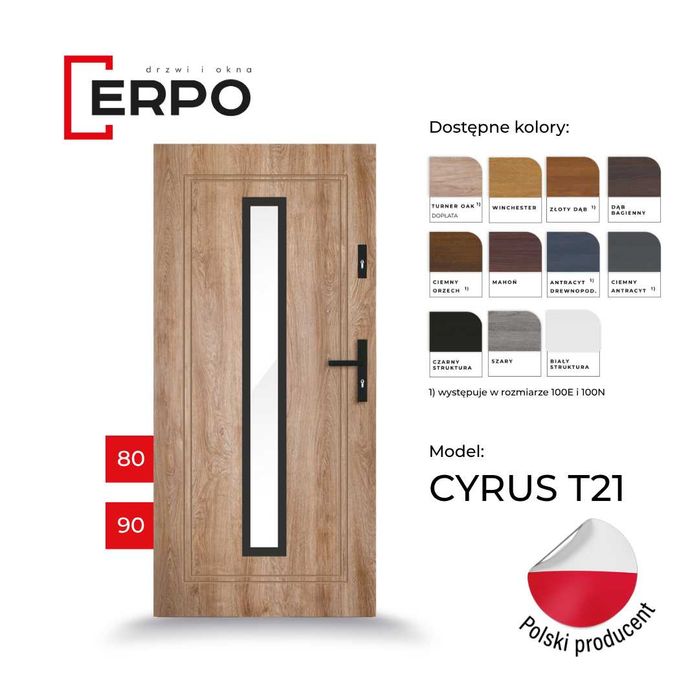 Drzwi zewnętrzne 72mm Czyste powietrze 90 lewe lub prawe złoty dąb