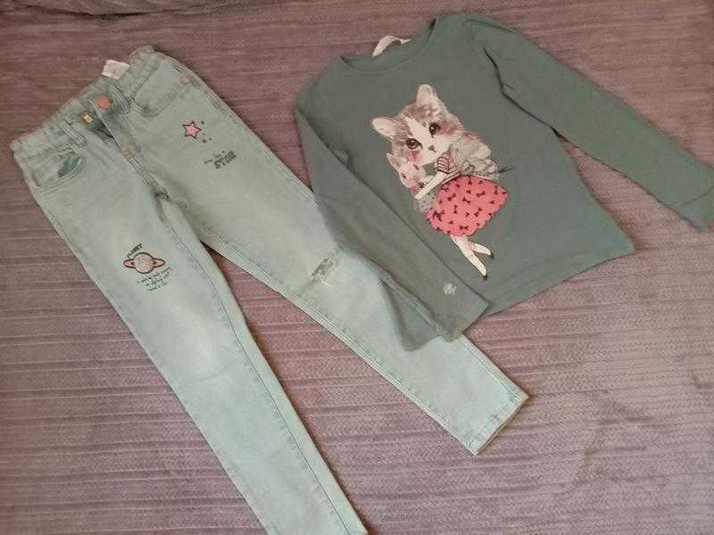 Yfk чехия стильные джинсы девочке и реглан 8-10лет