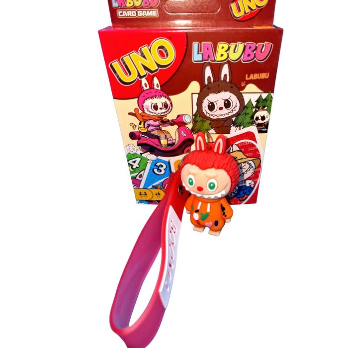 Karty UNO – LABUBU + Brelok Labubu (Czerwono-Pomarańczowy