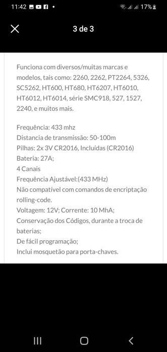 Telecomando programavel para portoes electricos