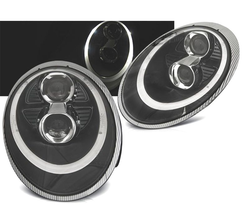 FAROIS FRONTAIS PARA PORSCHE CARRERA 997 04-09 OLHOS DE ANGEL XENON FUNDO PRETO