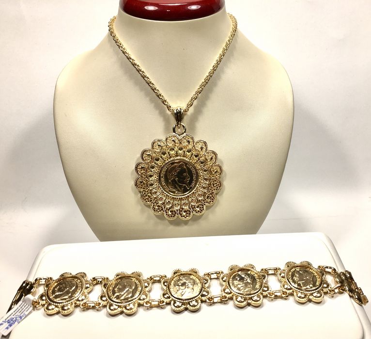Złoty damski komplet FABERGÈ wybite próby 750•pozłacany ogniowo 18K
