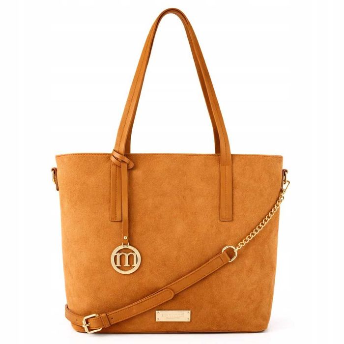 Torebka MONNARI Brązowa Shopper A4 Duża Elegancka Na Ramię Zamsz
