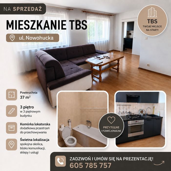 ŁADNE mieszkanie TBS, Płaszów - pow. 37m², 1 pokój,  kuchnia, komórka piwniczna