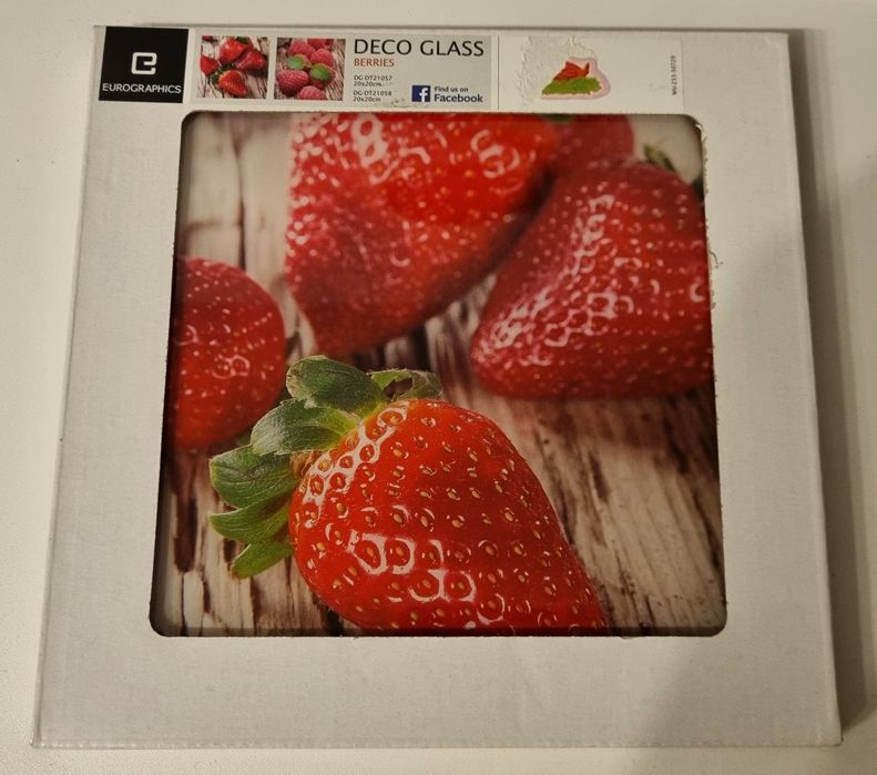 zestaw obraz szklany truskawki i podkładki babeczki