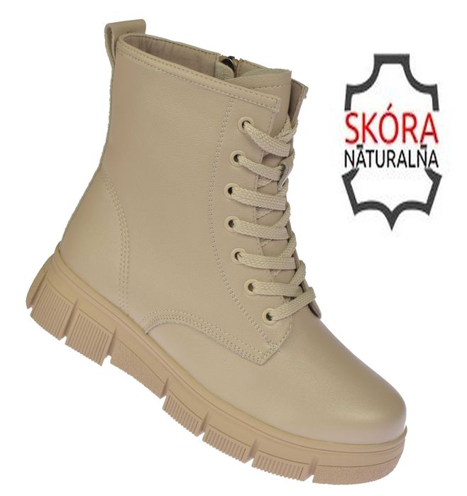 Skórzane botki damskie wysokie kozaki ocieplane glany B-1378 be roz 38