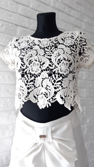 H&M bluzka koronkowa dziergana haftowana ażurowa biała