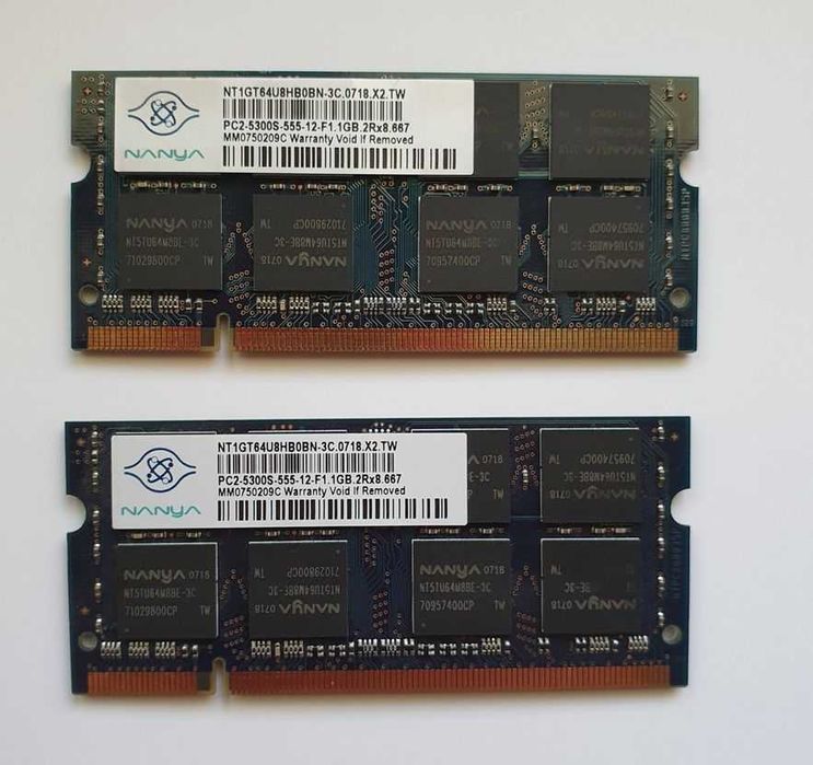 Pamięć RAM 2x1GB = 2GB SO-DIMM SODIMM DDR2 Nanya