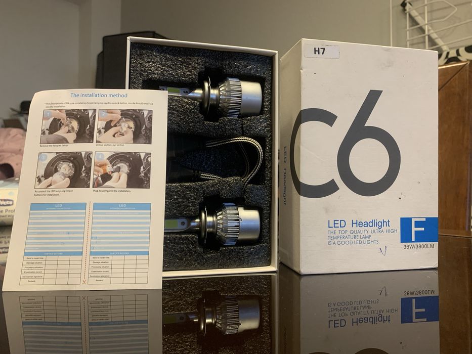 Kit Faróis LED C6 – H7 (Novos, Nunca Usados!)
