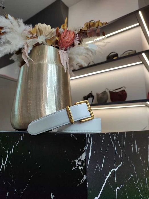 Ремінь Miu Miu Leather Belt White/Antique Gold