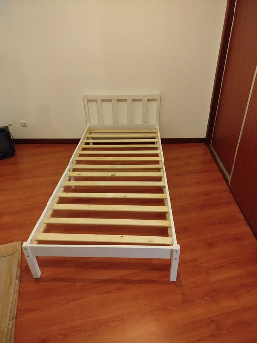 Estrutura de cama 90x200 cm pinho maciço branco montada