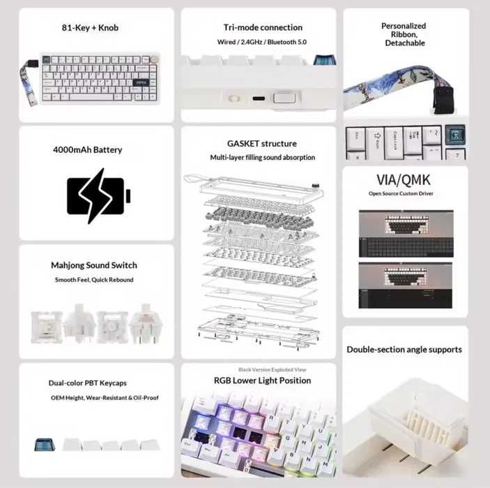 Cidoo QK75 white | Игровая беспроводная механическая клавиатура