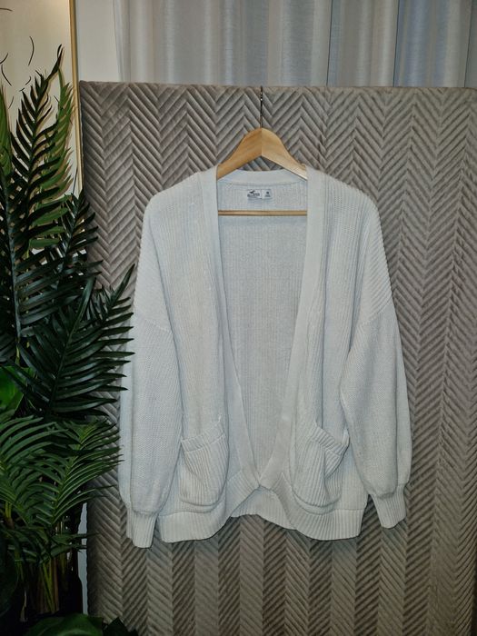 Damski Kardigan oversize HOLLISTER ecru waniliowy 100% bawełna M 38 L