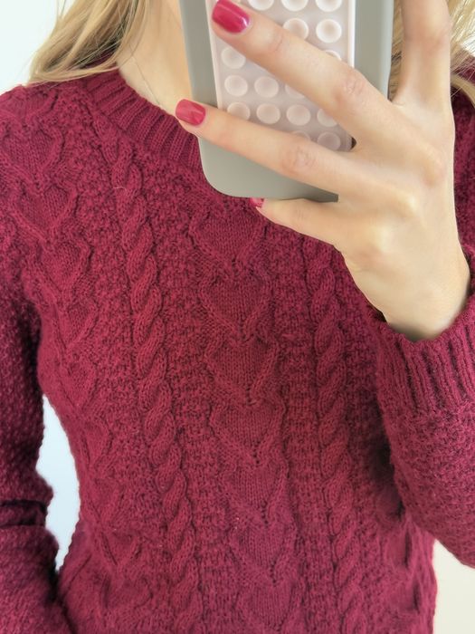 Светер бургунді, бордо вʼязаний з сердечками, кофта, світер
