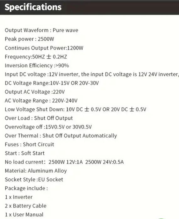 Инвертор TATALIKEN 2500W 12-220v Чистый Синус