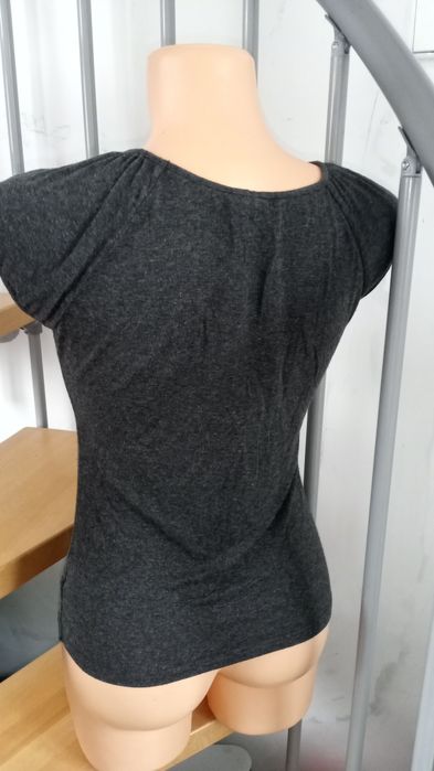 Bluzka z krótkimi rękawami stalowa gładka drapowany dekolt H&M