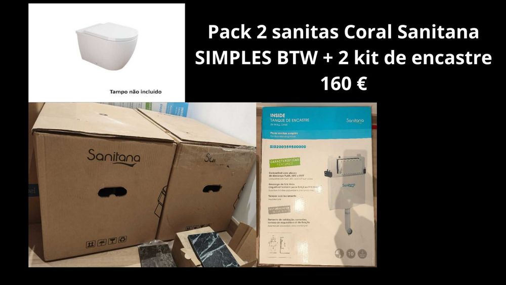 2 Sanitas - Sanitana Coral BTW + 2 kit autoclismo de encastre. Novo, embalado. OPORTUNIDADE