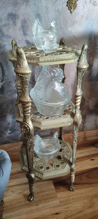 Stolik kwietnik mosieżny ciężki sygnowany