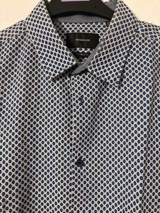 niebieska koszula męska z motywem - Reserved - 43 slimfit - super stan